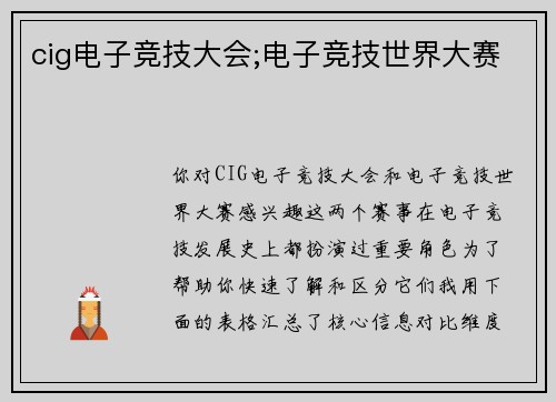 cig电子竞技大会;电子竞技世界大赛