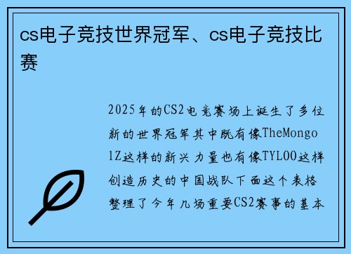 cs电子竞技世界冠军、cs电子竞技比赛