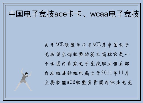 中国电子竞技ace卡卡、wcaa电子竞技